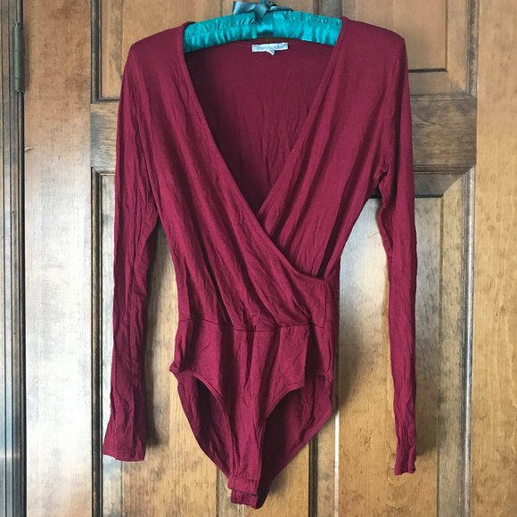 Charlotte Russe Tops - Charlotte Russe Maroon Deep V Surplice Bodysuit Small